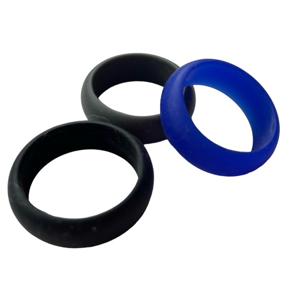 NEW 3 Rings - Silicone Bands Size 10 Blue Black Gray NWT Wedding Sport - Picture 1 of 6
